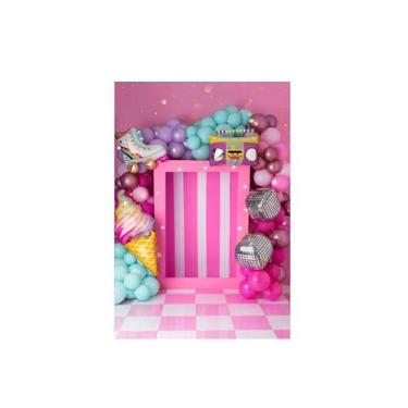 Imagem de Fundo Fotográfico 1,50 X 2,20 - Balões Rosa Com Caixa de Boneca 031 - 