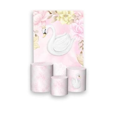 Imagem de Painel De Festa Vertical 1,50 x 2,20 + Trio De Capas Cilindro - Cisne 