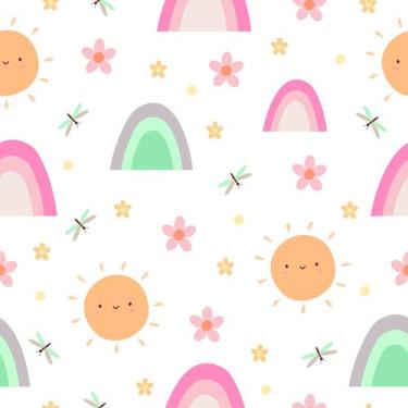 Imagem de Papel De Parede Adesivo Arco Iris Sol Flor Quarto Infantil 3m - DELIQU