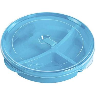 Imagem de (Conjunto de 4) recipientes de bandeja de armazenamento de alimentos para micro-ondas – 3 pratos divididos com divisória/compartimento com tampa ventilada