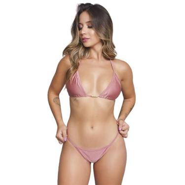 Imagem de Biquíni Cortininha Bella Fiore Fio Dental Sem Bojo Brilhoso Moda Praia