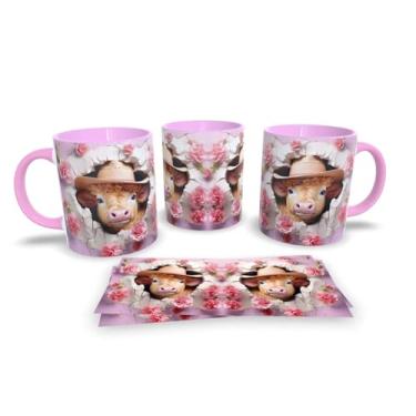 Imagem de Caneca Rosa de Porcelana Personalizadas Arte em 3D Animais (Vaca)