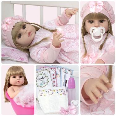 Imagem de Bebê Reborn Menina Loira Realista Pode Dar Banho + 13 Itens - Cegonha 