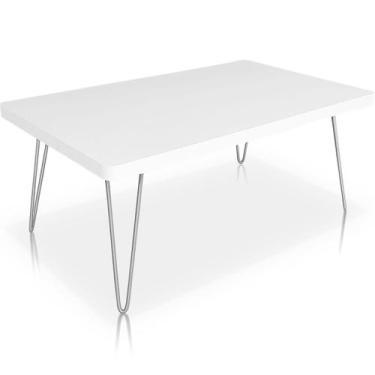 Imagem de Mesa de Centro Dublin Retangular em Aço e MDF Clean - Prata e Branca -