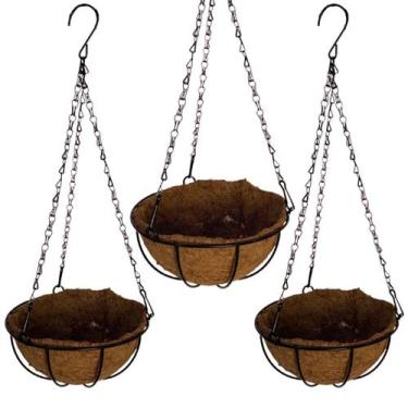 Imagem de 3 Vasos 35cm De Fibra De Coco Plantas E Flores Suspenso com Corrente -