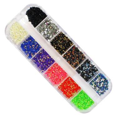 Imagem de Paleta de pedrarias para unhas strass 2mm 12 cores - MIX DA JO