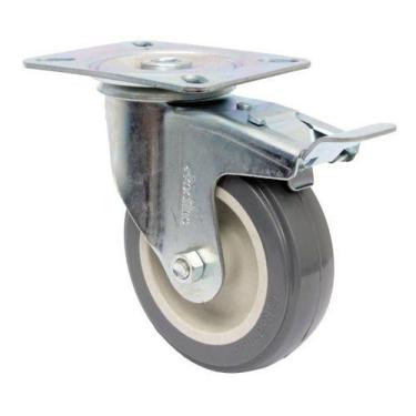 Imagem de (4pçs) Rodizio Girat. Placa C/ Freio 4pol. R412 Bp Pvc Anti Risco 65kg