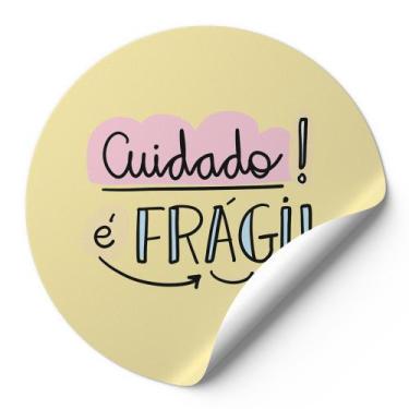 Imagem de 120 Etiquetas Auto Colante Adesivos Redondos Cuidado É Frágil Fundo Am