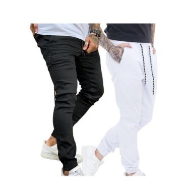 Imagem de KIT 2 Calça Jogger Sarja  Premium Masculina Com Punho Cós Elástico - P