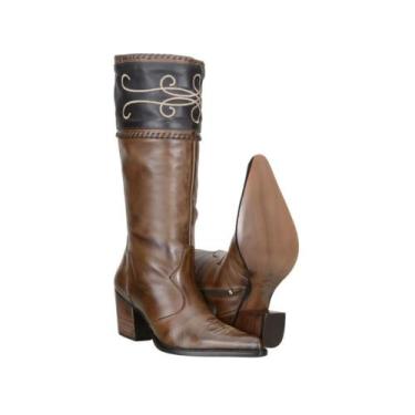 Imagem de Bota Montaria Capelli Feminina Bordada Salto Médio Dia a Dia, Marrom e