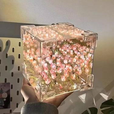 Imagem de Gutsyluv Lâmpada de espelho de tulipa DIY com 30 flores, luminária de mesa e espelho de tulipa 2 em 1, luzes noturnas com espelho de tulipa USB para quarto, presente criativo para mãe, menina, casal,