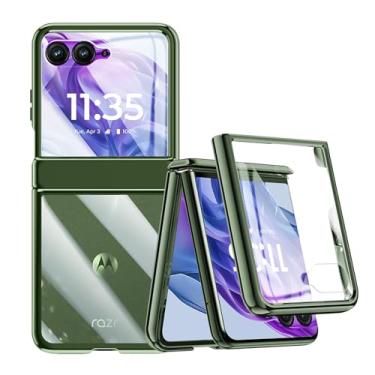 Imagem de Clatoxi Capa transparente para Motorola Razr 50 Ultra com protetor de tela integrado e proteção de dobradiça, capa fina à prova de choque para Motorola Razr+ 2024 (verde)