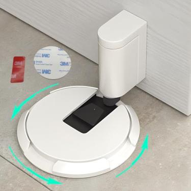 Imagem de HOOFUS Sem batente de porta de piso mecânico magnético, suporte de porta ajustável, com almofada de elevação para aberturas de porta de até 3 cm de altura, sem pregos ou parafusos (branco cerâmico, 1