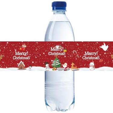 Imagem de 32 etiquetas de garrafa de água Merry Christmas, embalagens de garrafas Merry Friendsmas para festa de Natal, adesivos de garrafa de água de rena do Papai Noel, decoração de festa de Natal