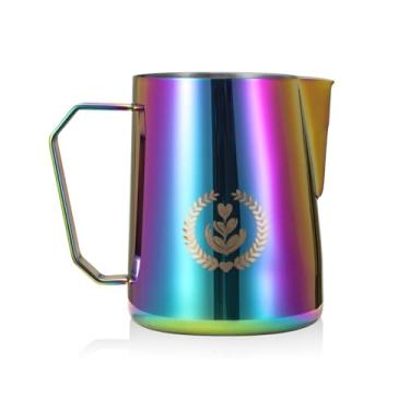Imagem de MUVNA Jarro de espuma de leite de 590 ml – Jarro de aço inoxidável para cappuccino com latte a vapor de leite, xícara de café expresso com bico afiado sem gotejamento para cafeteria barista (colorido)