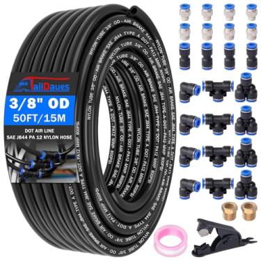 Imagem de Kit de tubulação Air Line, 3/20.3 cm OD DOT linha de ar 15 m SAE j844 PA Nylon mangueira de ar e acessórios de pressão para conectar sistema de freio a ar ou transferência de fluido, kit de acessórios