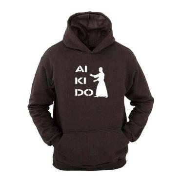 Imagem de Moletom Masculino Canguru Ragor Estampa Aikidô Capuz, M, Preto