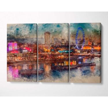 Imagem de 3 Quadros em Tecido Canvas Cidade Estilo Pintura Ponte Mar - LindaCasa