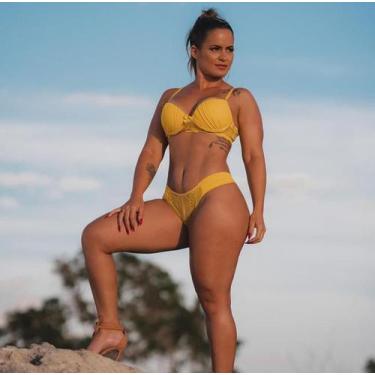 Imagem de Conjunto lingerie feminino calcinha e sutiã amarelo - Ismeria Lingerie