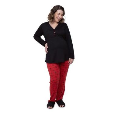 Imagem de Pijama Panda Inverno Amamentação e Pós Parto com Botões Linda Gestante