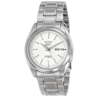 Imagem de SEIKO 5 Relógio masculino de aço inoxidável, Branco, Relógio mecânico, automático