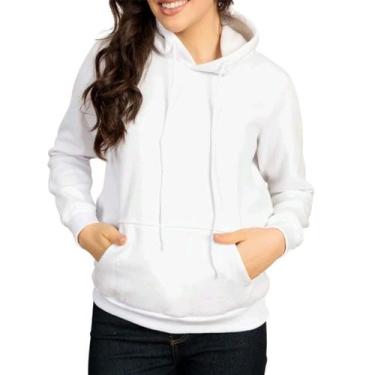Imagem de Blusa de Frio Feminina com Capuz Bolsa Canguru - Maravs, P, Branco