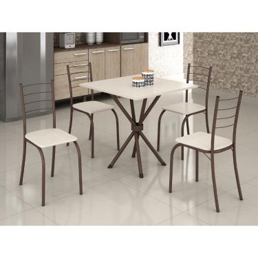 Imagem de Mesa com 4 cadeiras Tampo Ardósia Tubular Marron /  Off White – 0.75x0.75