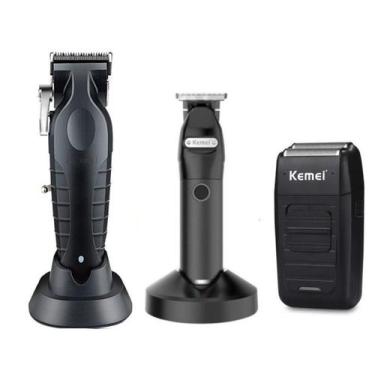 Imagem de Máq.de Cortar Cabelo Prof.Kemei Km 2296 + Maq.de Acab. 1753 + Shaver 1