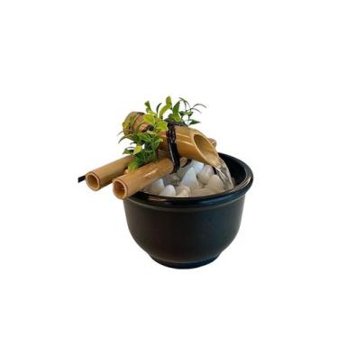 Imagem de Mini Fonte Em Plástico Cascata E Bica De Bambu Com Pedras Decorativo -