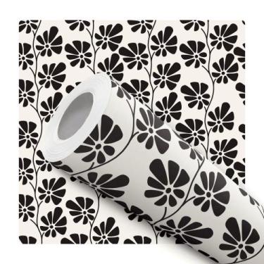 Imagem de Papel de Parede Vinílico Folhas Flor Preto e Branco Sala Quarto 5m - D
