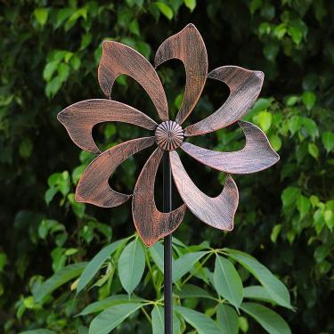 Imagem de Spinner de vento SFgift Dália, 155 cm (A), lâmina única, fácil de girar, cinético, com estrutura de estaca de metal vertical externa para decoração de pátio e jardim