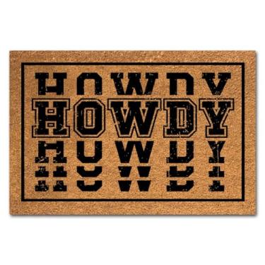 Imagem de Capacho engraçado de coco Howdy Western Texas Cowboy Tapete de porta da frente Tapete de entrada ao ar livre com decoração de varanda frontal resistente Tapetes de boas-vindas Entrada Natural Coco