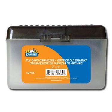 Imagem de Caixa de arquivo de plástico para cartão de índice com tampa flip, comporta 3 x 5 cartões