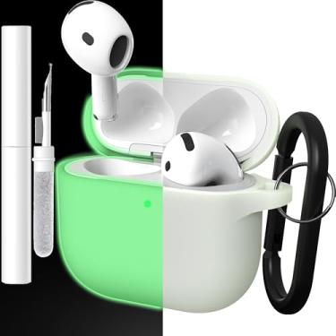 Imagem de Brujula Capa protetora de silicone para AirPods 4 com ANC, compatível com AirPods 4ª geração 2024 (verde Nightglow, AirPods 4 com ANC)