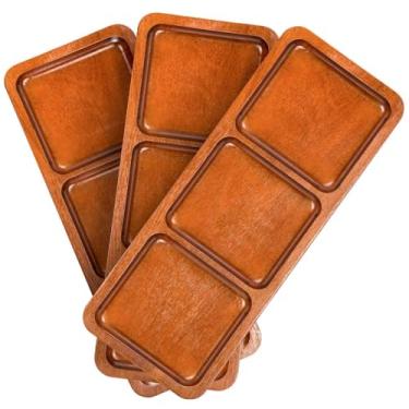 Imagem de Fenteer Bandeja de madeira para servir 3 peças, travessas de comida de 3 seções, tábua de servir versátil, travessa para aperitivos, queijo