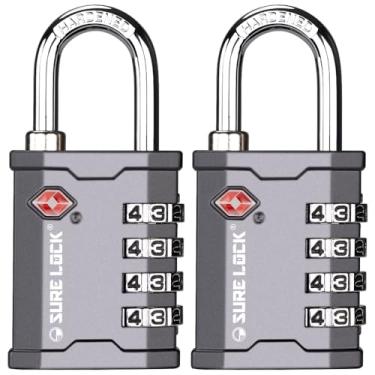 Imagem de SURE LOCK Cadeado de bagagem com combinação grande de 4 escavações TSA aceito com cadeado de viagem todo de metal para equipamento estojo rígido estojo de arma de bagagem armário de academia trava de pelicano para cofre (2, cinza)