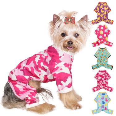 Imagem de Pijama para cães tamanho pequeno menino menina, roupas elásticas de algodão para animais de estimação, roupas para cães fêmeas e machos, primavera verão cachorrinho pijama (camuflagem rosa, P)