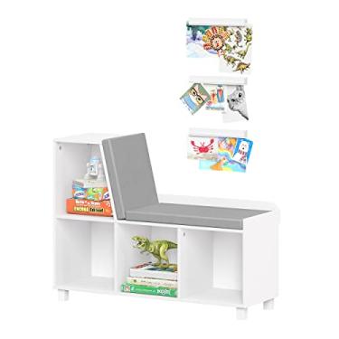 Imagem de RiverRidge Banco de armazenamento infantil White Book Nook com cubos com uma barra de arte magnética de 3 unidades