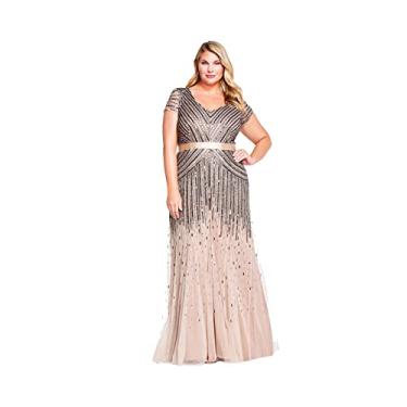 Imagem de Adrianna Papell Vestido feminino plus size, comprimento até o chão, com contas, manga cavada e gola V, Nude., 54