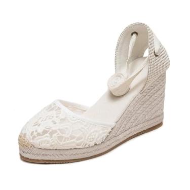 Imagem de U-lite Plataforma Wedges feminina, Renda branca - 7,6 cm, 39 BR