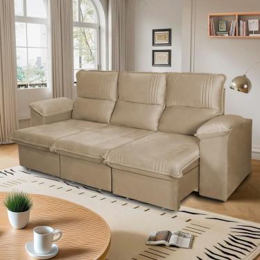 Imagem de Sofá Retrátil Reclinável America 2,30m Suede Bege