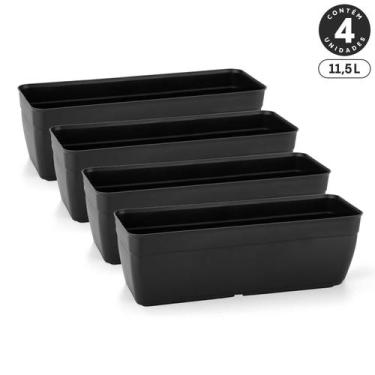 Imagem de Kit 4 Floreiras Sem Pratos 11,5L Jardineiras Vasos Plásticos Retangula