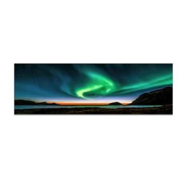 Imagem de JZSDGB Impressão de arte de parede em tela vista panorâmica da aurora verde céu estrelado - arte de parede em tela natureza paisagem imagem - arte moderna cenário pintura impressão em tela decoração