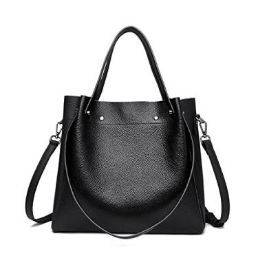 Imagem de Bolsas carteiro de ombro de couro para mulheres Bolsas femininas de couro de grande capacidade Bolsa transversal feminina macia(Black)