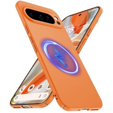 Imagem de GRECAZO Capa fina magnética adequada para Google Pixel 9 Pro XL (2024) [compatível com Magsafe] Capa rígida ultrafina leve durável minimalista fosca à prova de choque antiderrapante anel laranja