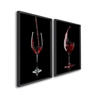 Imagem de Quadros Decorativos Dupla Taças de Vinho Elegância e Sofisticação para Sala, Cozinha e Áreas Gourmet (Preto, 50x75, C/Vidro)