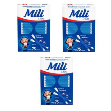 Imagem de Kit 3 Hastes Flexíveis Mili Care 75 Unidades - Mili