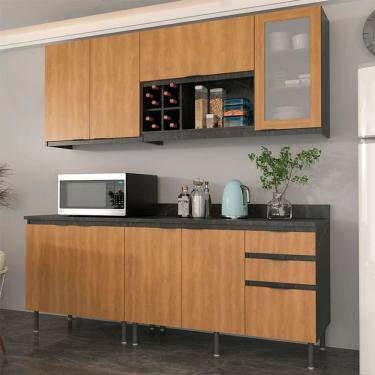 Imagem de Cozinha Compacta Azaleia CZ1200 200cm 04 Peças 08 Portas e 03 Gavetas com Divisor de Talheres Mármore Lunar Freijó Tecnomobili