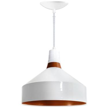 Imagem de Luminária Lustre Pendente de Teto Moderno Sala Quarto Cozinha (Branco e Cobre)