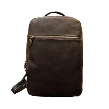Imagem de Simples Mens Mochila De Couro Cowskin 15.6 Polegada Mochilas De Computador De Viagem Bagpack Masculino Racksacks De Couro